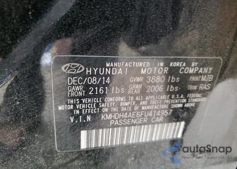2015 Hyundai Elantra Limited z USA, uszkodzony, nr VIN KMHDH4AE6FU414957